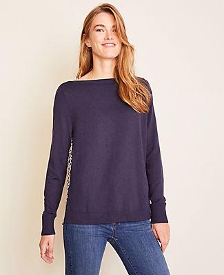 Ann Taylor Leopard Print Back Mixed Media Sweater