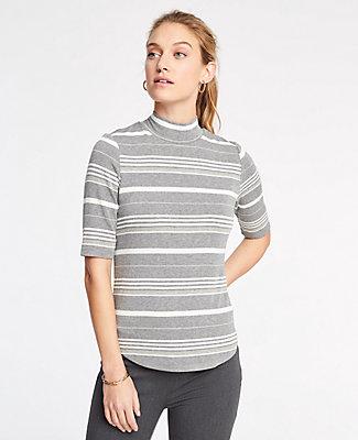 Ann Taylor Stripe Mock Neck Tee
