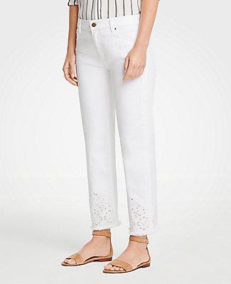 Ann Taylor Eyelet Straight Crop Jeans