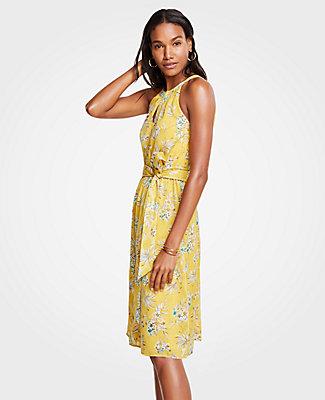 Ann Taylor Tropical Toile Halter Tie Waist Flare Dress