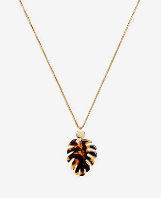 Ann Taylor Tortoiseshell Print Palm Leaf Pendant Necklace