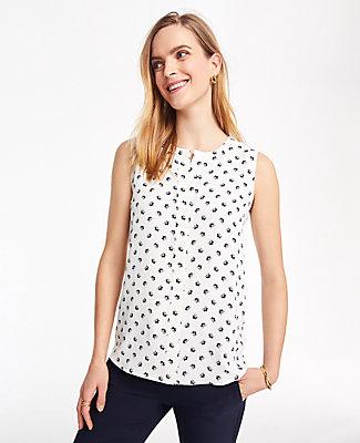 Ann Taylor Leafed Mixed Media Split Neck Shell