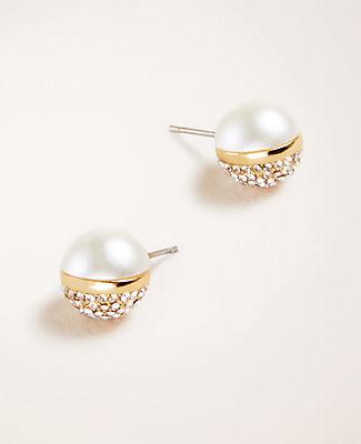 Ann Taylor Half Pearlized Pave Stud Earrings