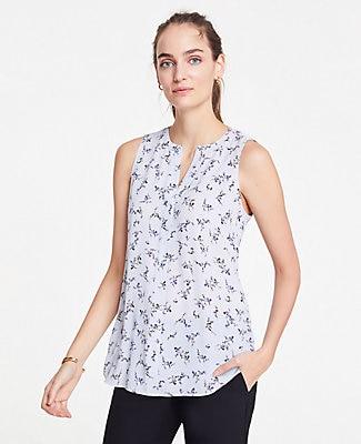 Ann Taylor Floral Split Neck Shell