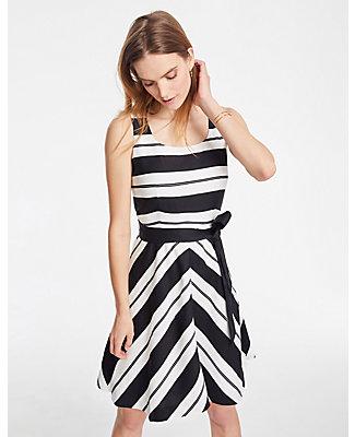 Ann Taylor Stripe Belted Flare Dress