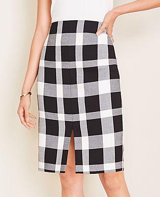 Ann Taylor Plaid Front Slit Pencil Skirt