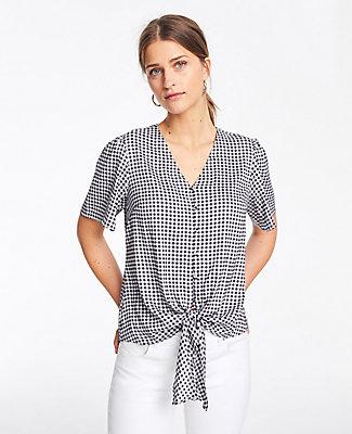 Ann Taylor Checked Knot Front Top