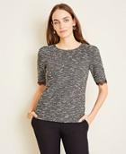 Ann Taylor Boucle Lace Trim Puff Sleeve Top