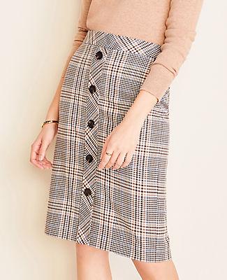 Ann Taylor Plaid Button Front Pencil Skirt