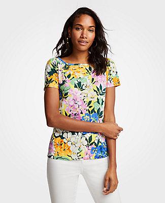 Ann Taylor Floral Puff Sleeve Pima Cotton Tee