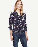 Ann Taylor Birdcage Removable Tie Silk Blouse