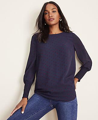 Ann Taylor Clip Dot Smocked Cuff Top