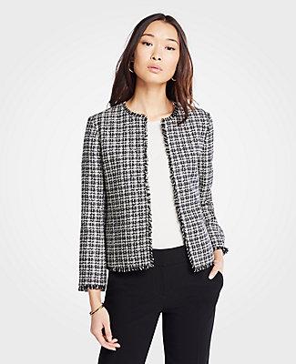 Ann Taylor Fringe Tweed Open Jacket