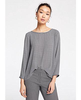 Ann Taylor Plaid Back Pleat Blouse