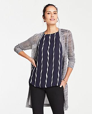 Ann Taylor Wavy Stripe Mixed Media Tunic Shell