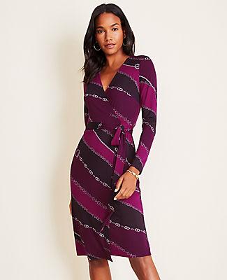 Ann Taylor Chain Print Matte Jersey Wrap Dress