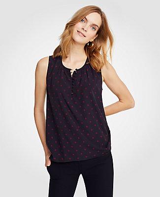 Ann Taylor Dot Covered Button Swing Shell