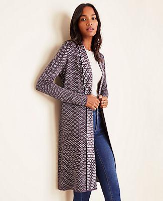 Ann Taylor Diamond Jacquard Seasonless Yarn Open Cardigan