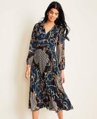 Ann Taylor Scroll Pleated Wrap Dress