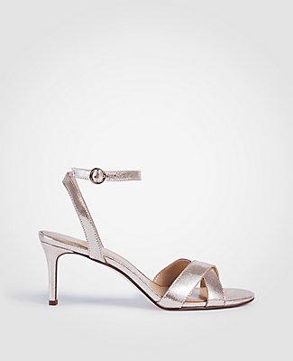 Ann Taylor Judith Metallic Leather Kitten Heeled Sandals