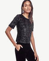 Ann Taylor Short Sleeve Sequin Tee