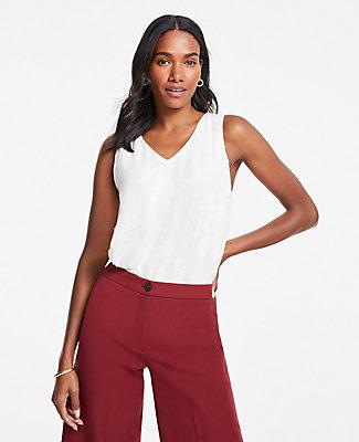 Ann Taylor Floral Mixed Media V-neck Shell