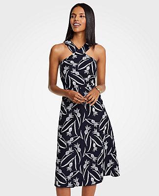 Ann Taylor Pineapple Embroidered Halter Dress