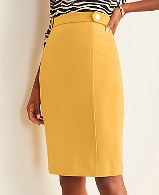 Ann Taylor Doubleweave Button Tab Seamed Pencil Skirt