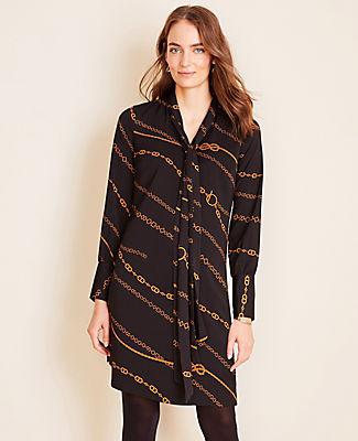 Ann Taylor Chain Print Tie Neck Shift Dress