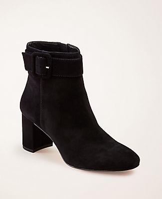 Ann Taylor Nettie Buckle Heeled Suede Booties