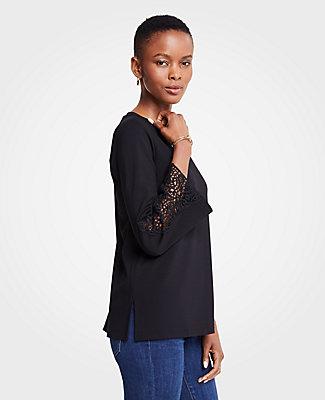 Ann Taylor Lace Sleeve Ponte Top