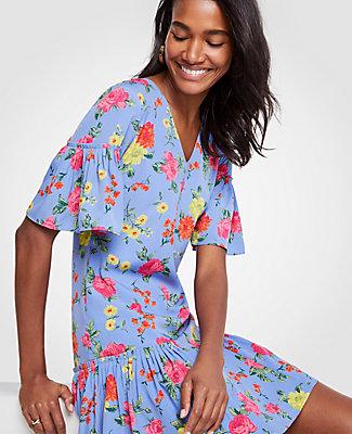Ann Taylor Floral Flounce Shift Dress