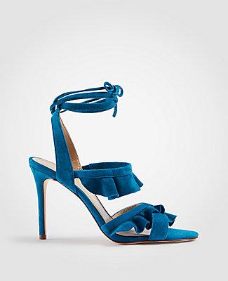 Ann Taylor Kristin Suede Ruffle Heeled Sandals