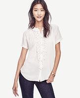 Ann Taylor Ruffle Short Sleeve Blouse