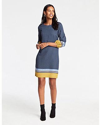 Ann Taylor Scarf Print Lantern Sleeve Shift Dress