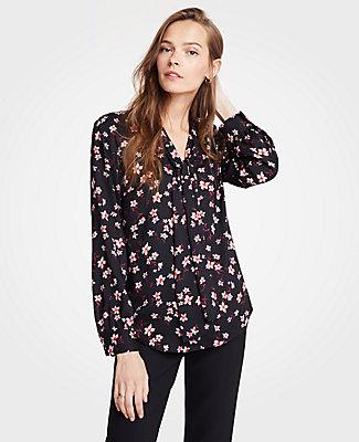 Ann Taylor Romantic Flower Tie Neck Blouse