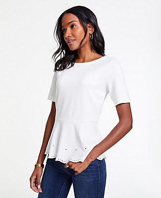 Ann Taylor Embroidered Eyelet Peplum Top