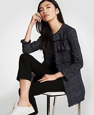 Ann Taylor Ruffle Tweed Long Jacket