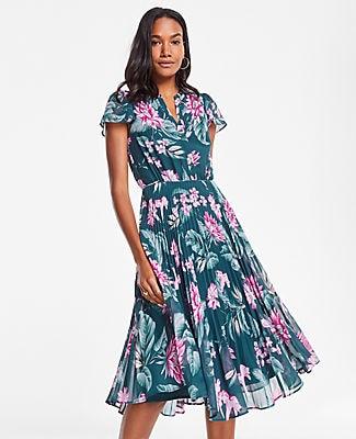 Ann Taylor Fauna Floral Pleated Skirt Dress