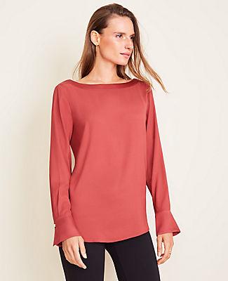Ann Taylor Boatneck Button Cuff Blouse