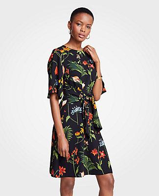 Ann Taylor Wild Botanical Tie Front Flare Dress