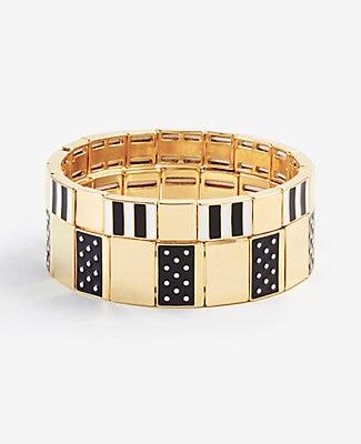 Ann Taylor Stripe Dot Enamel Stretch Bracelet Set
