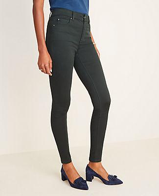 Ann Taylor Sateen High Rise Performance Stretch Skinny Jeans In Dark Tea Green