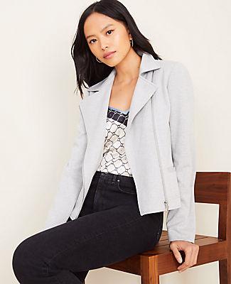 Ann Taylor Herringbone Knit Moto Jacket