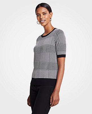 Ann Taylor Houndstooth Short Sleeve Sweater