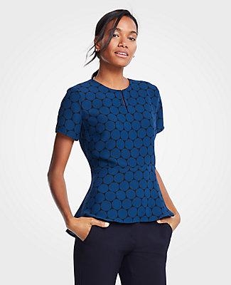 Ann Taylor Linear Circles Keyhole Peplum Top