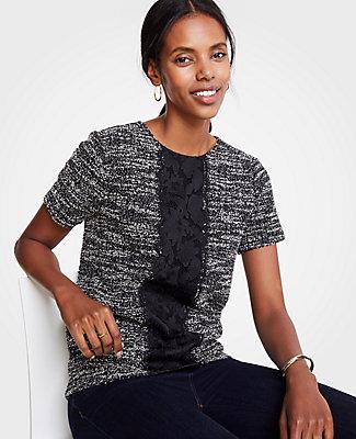 Ann Taylor Tweed Lace Tee