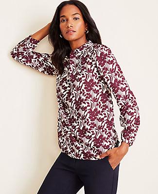 Ann Taylor Floral Twist Neck Blouse