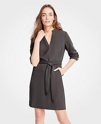 Ann Taylor Roll Tab Sleeve Belted Shirtdress