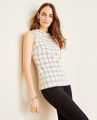 Ann Taylor Plaid Mock Neck Top
